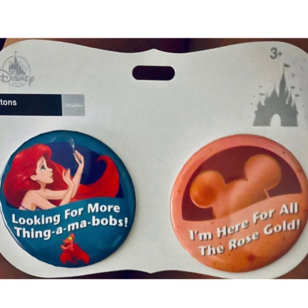 Disney Ariel Mickey Mouse Licensed Buttons Approximately 3 inch Pins NWT